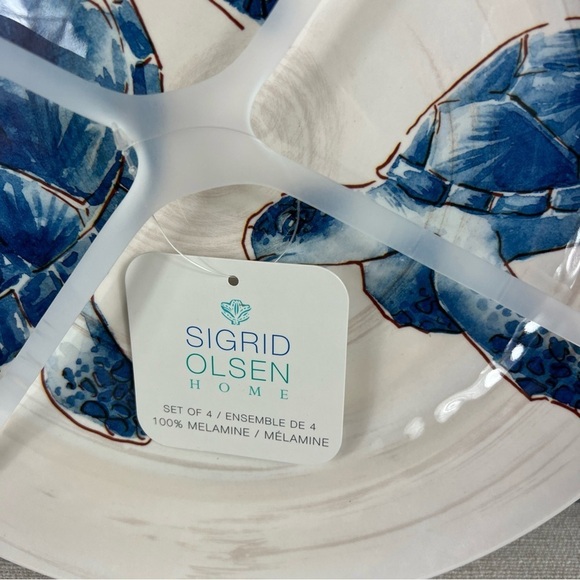 Sigrid Olsen Melamine Dinner Plates Sea Turtles Blue Tan Beach Set of 4 NEW - Picture 4 of 4